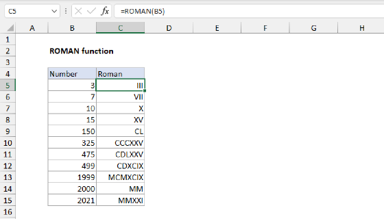 Excel ROMAN Function