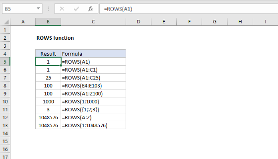 Excel ROWS Function