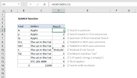 Excel SEARCH Function