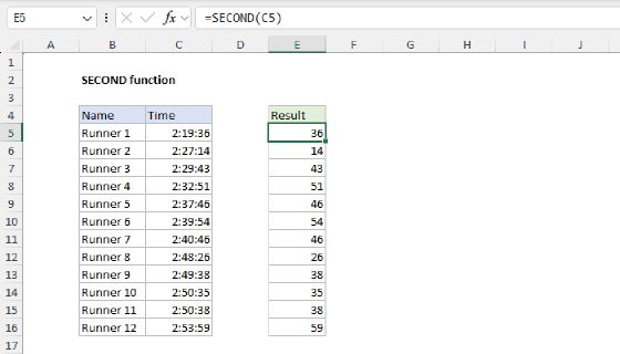 Excel SECOND Function