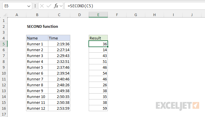 Excel SECOND Function