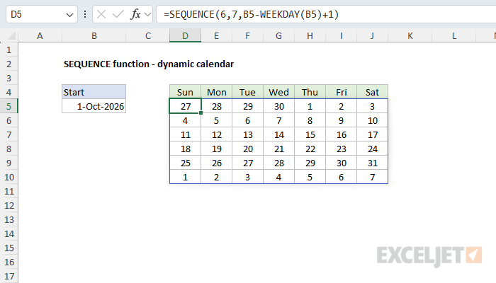 SEQUENCE example - dynamic calendar