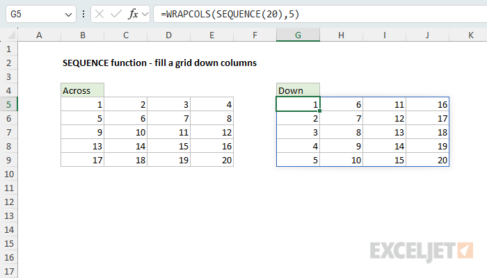 SEQUENCE example - fill a grid down columns