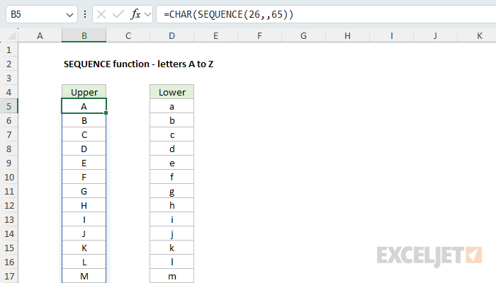 SEQUENCE example - letters A to Z