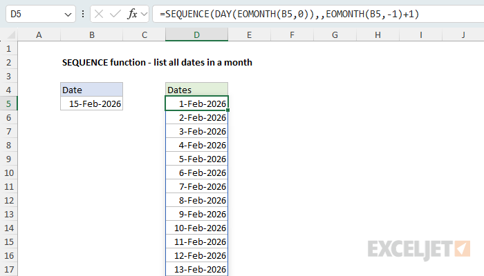 SEQUENCE example - list all dates in a month