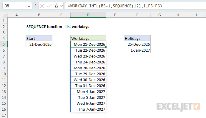 SEQUENCE example - list workdays