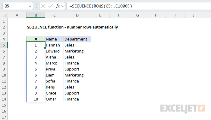 SEQUENCE example - number rows automatically