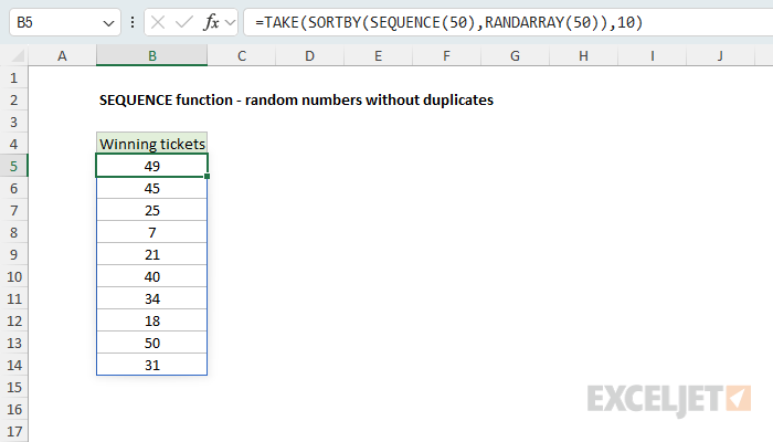 SEQUENCE example - random numbers without duplicates