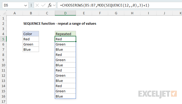 SEQUENCE example - repeat a range of values