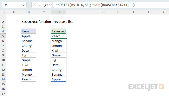 SEQUENCE example - reverse a list
