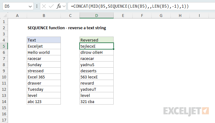 SEQUENCE example - reverse a text string
