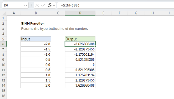 Excel SINH Function