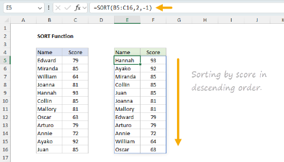 Excel SORT Function