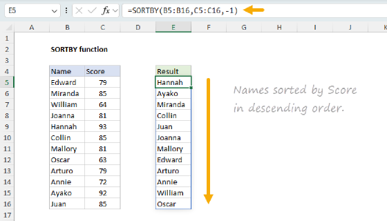 Excel SORTBY Function