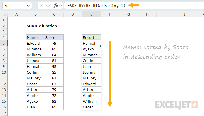 Excel SORTBY Function