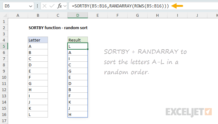 SORTBY function example - random sort