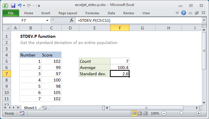 Excel STDEV.P function | Exceljet