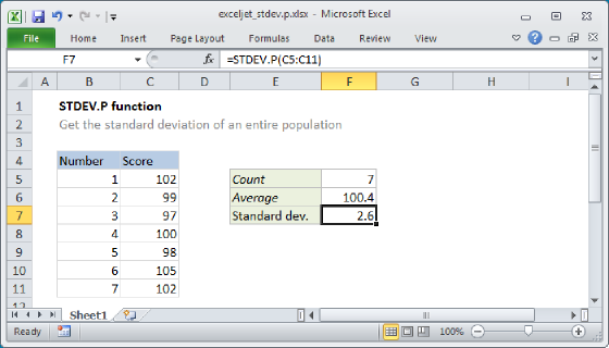 Excel STDEV.P Function