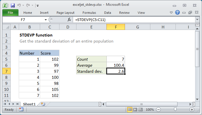 Excel STDEVP function | Exceljet