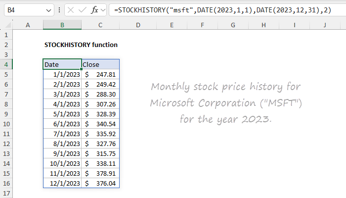 STOCKHISTORY Function