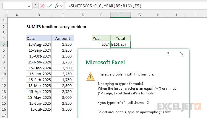 SUMIFS function array problem example 2