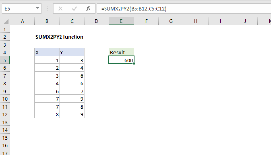 Excel SUMX2PY2 Function