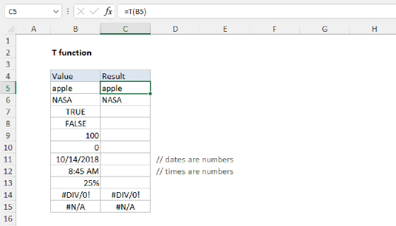 Excel T Function