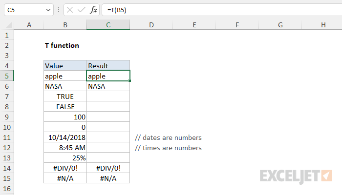 Excel T Function
