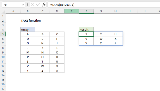 Excel TAKE Function
