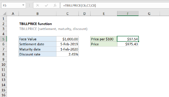 Excel TBILLPRICE Function