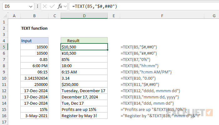 Excel TEXT Function