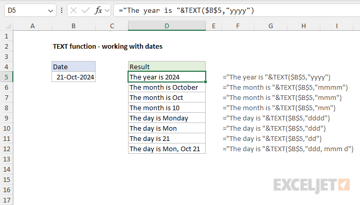 TEXT function date example