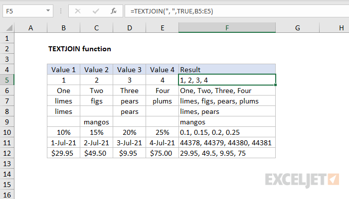 Excel TEXTJOIN Function