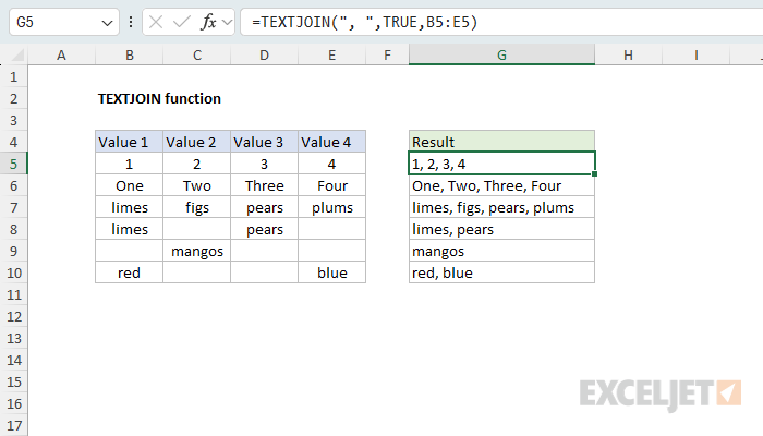 Excel TEXTJOIN Function
