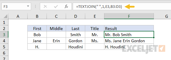 TEXTJOIN example with names