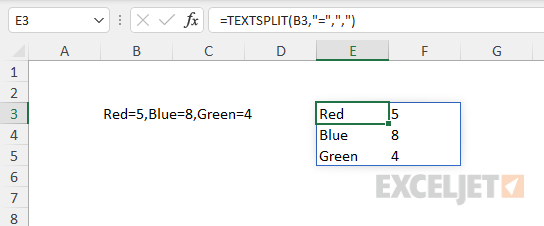 TEXTSPLIT rows and columns example