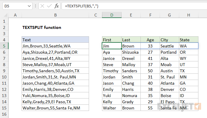 Excel TEXTSPLIT Function