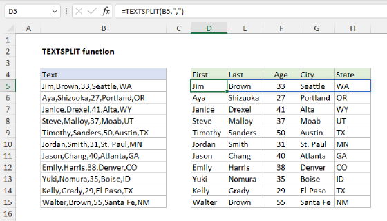 Excel TEXTSPLIT Function