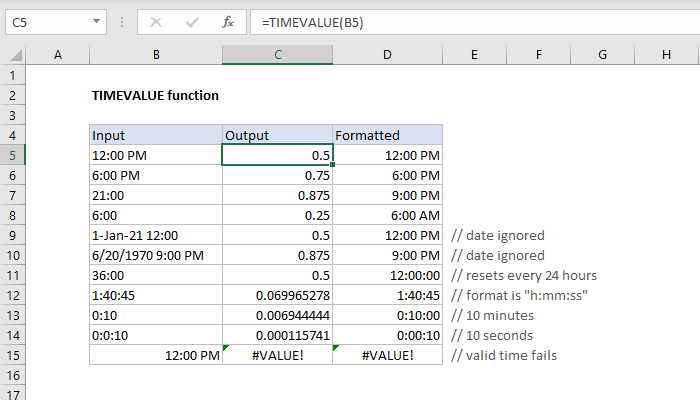 Excel TIMEVALUE function | Exceljet