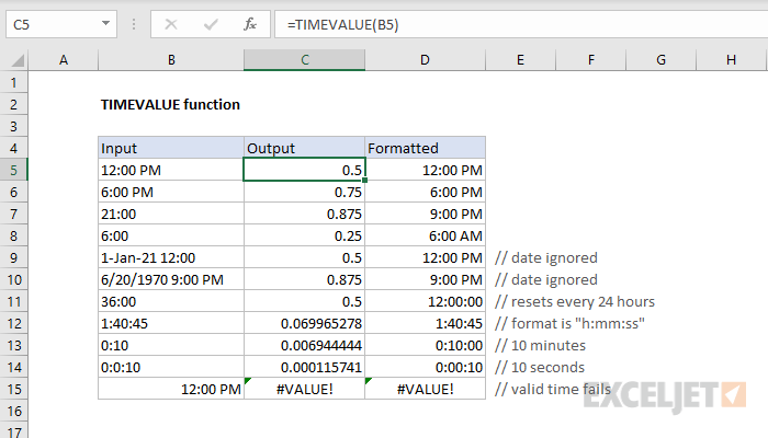 Excel TIMEVALUE Function