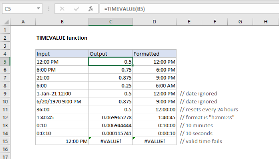 Excel TIMEVALUE Function