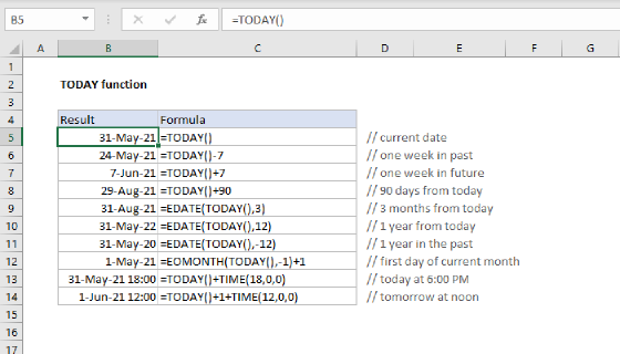 Excel TODAY Function