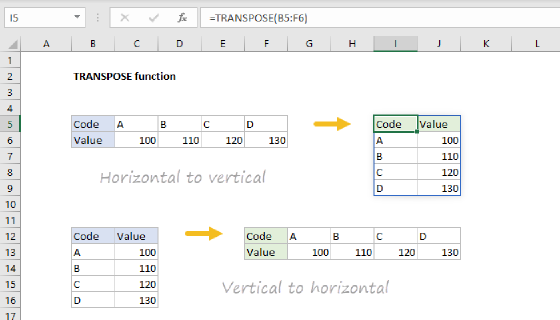 Excel TRANSPOSE Function