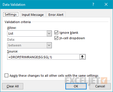 TRIMRANGE Example - create a dropdown menu for colors