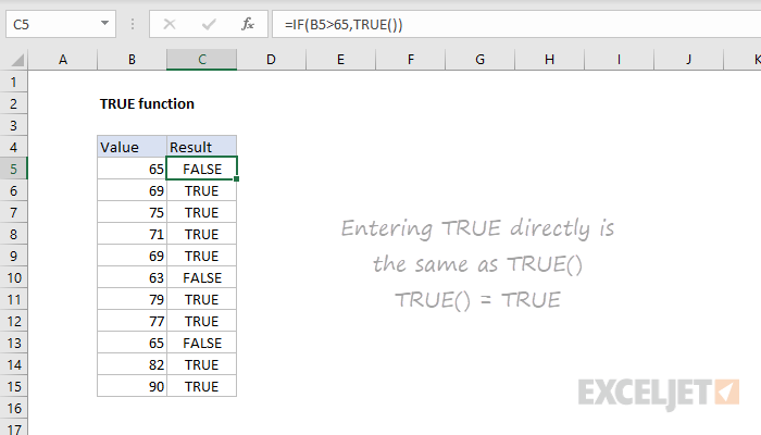 Excel TRUE Function