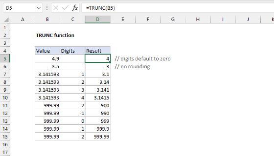 Excel TRUNC Function