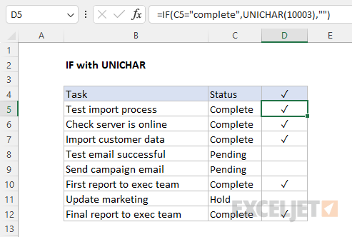 If function with unichar function to display checkmark