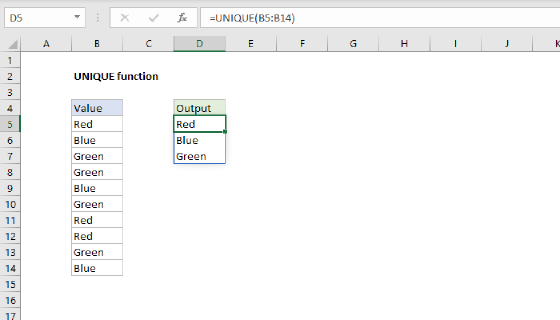 Excel UNIQUE Function