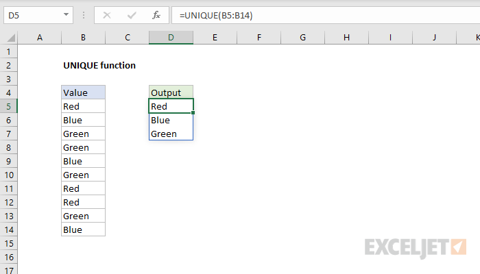 Excel UNIQUE Function