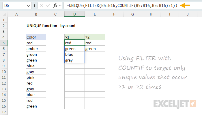 UNIQUE function example - by count